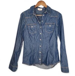 H&M Denim Snap Front Long Sleeve Western Cowgirl Fitted Shirt Size 6